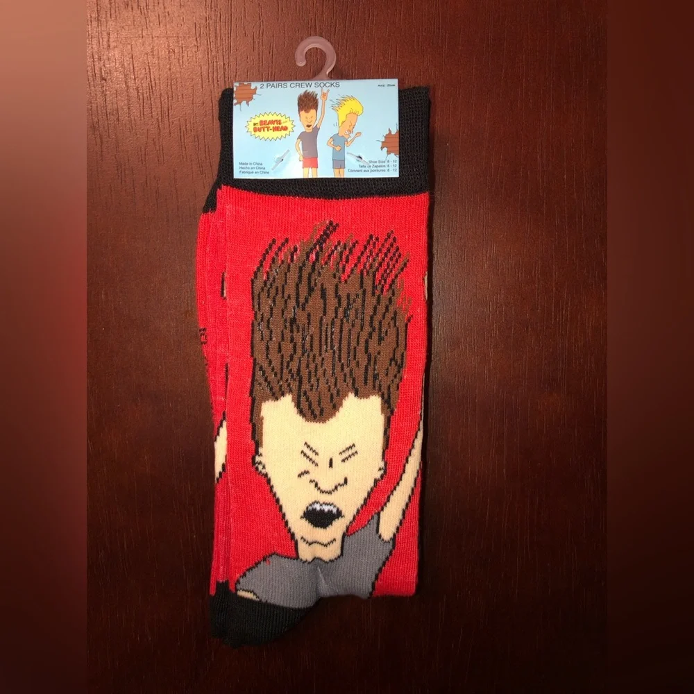 BEAVIS AND BUTT-HEAD NOVELTY CREW SOCKS NWT MEN’S SHOE SIZE 6-12